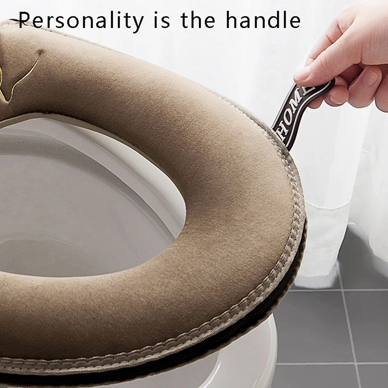 Universal Toilet Seat Cover Winter Warm Soft WC Mat Bathroom Washable Removable Zipper With Flip LidHandle Waterproof Household