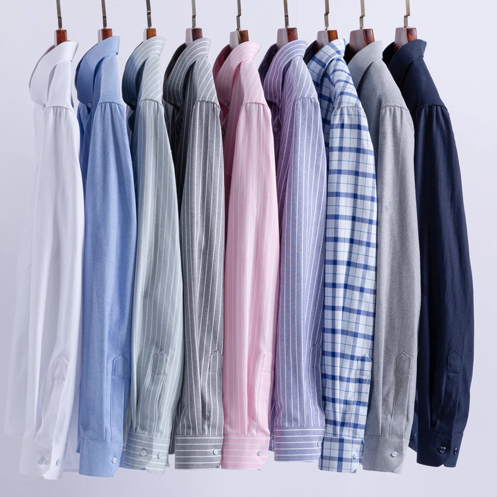Men's Oxford Long Sleeve Multicolor Striped Plaid Dress Shirts Thick Cotton 100% Spring Fall Versatile Casual Button-Down Shirt