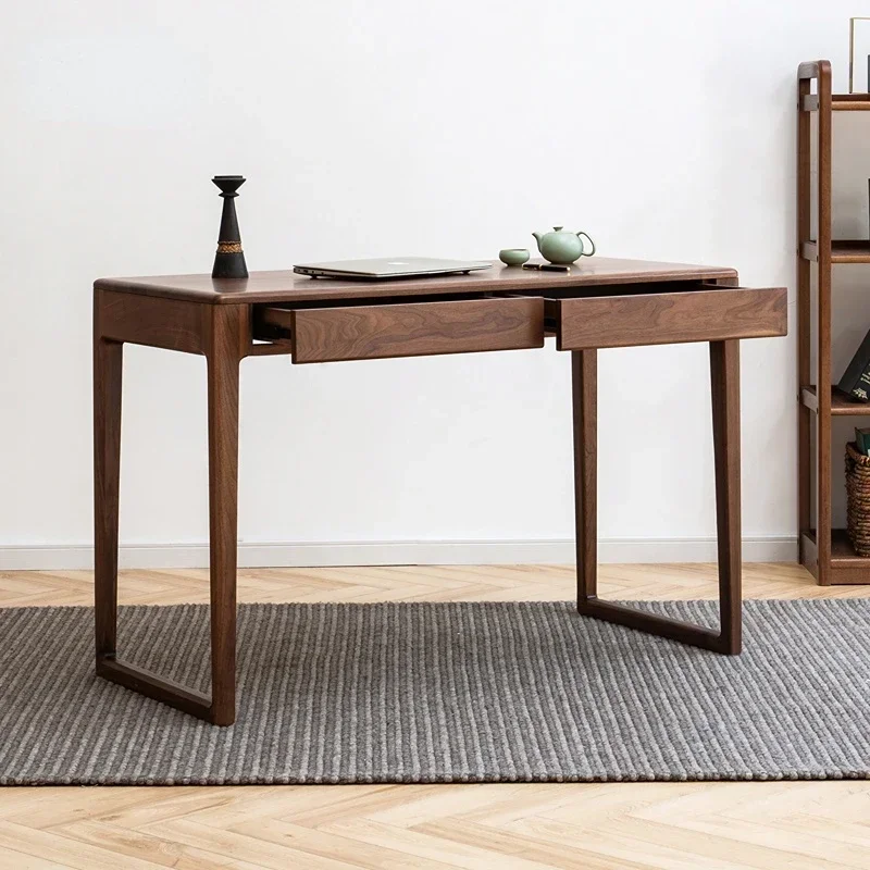 ~Solid Wood Study Desk 80cm New Chinese Style Black Walnut Office Computer Desk Simple Desk