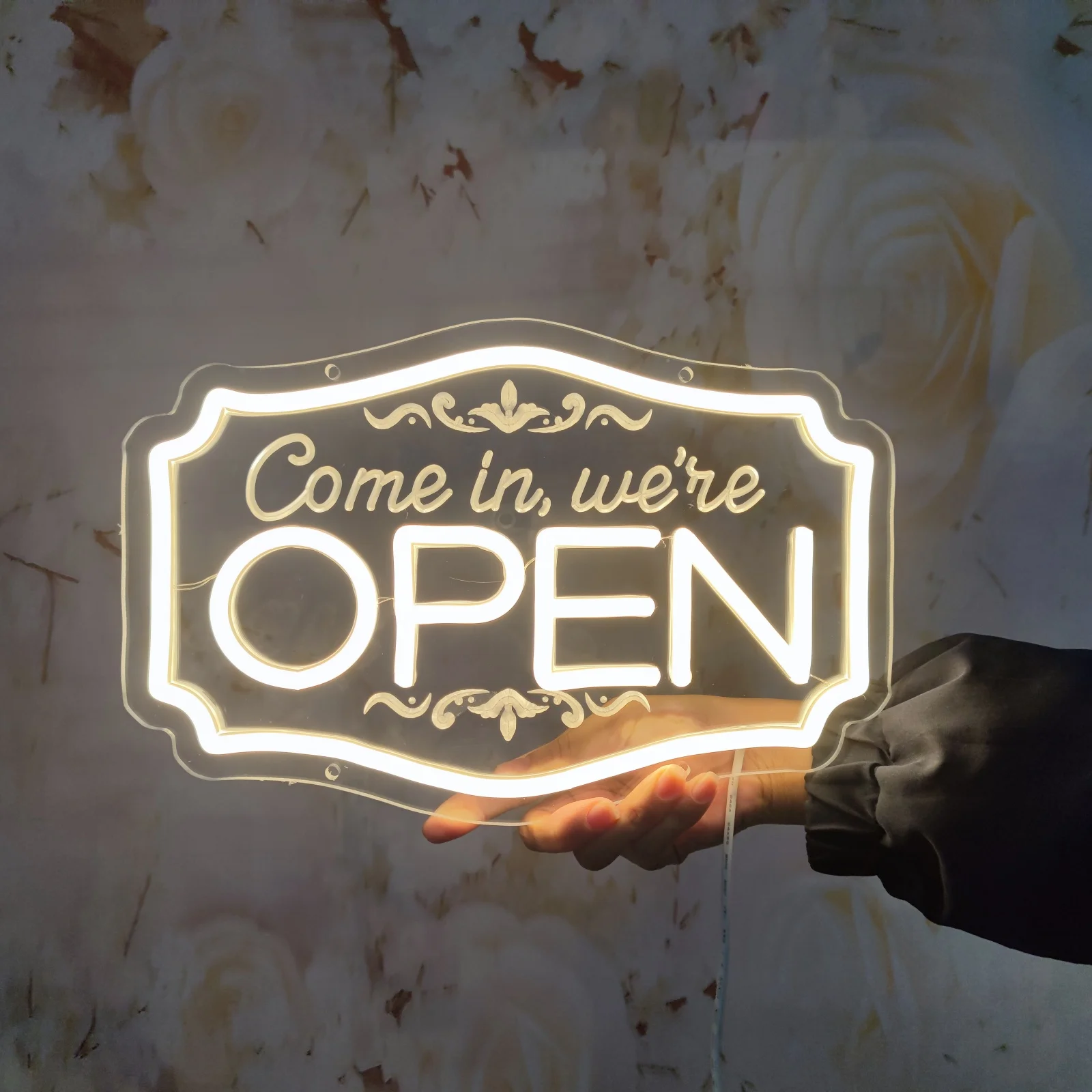 فتح LED النيون تسجيل USB الجدار الديكور للأعمال Storefront نافذة زجاجية الباب الزهور بار صالون استوديو المقاهي مطعم النيون