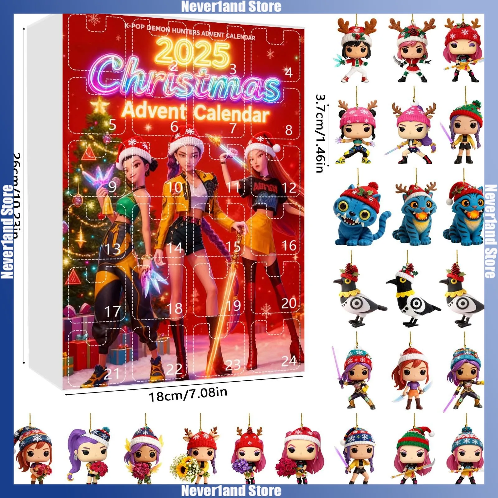 24 pçs kpop caçadores de demônios natal calendário do advento caixa cega rumi mira zoey mini acrílico pingente contagem regressiva caixa de brinquedo menino menina presente