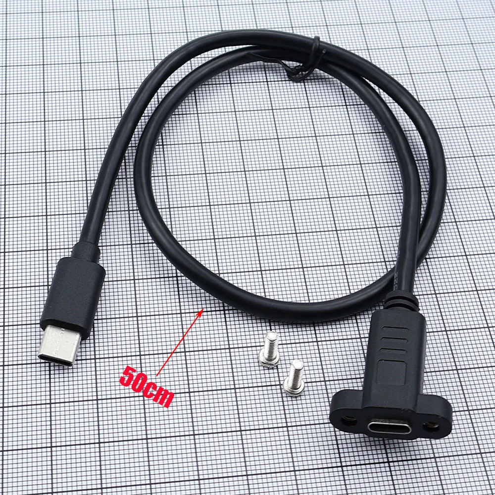 1 Piece Type-C Male to Female extension cable With ear fixed screw hole panel USB2.0 revolving female charging data cable