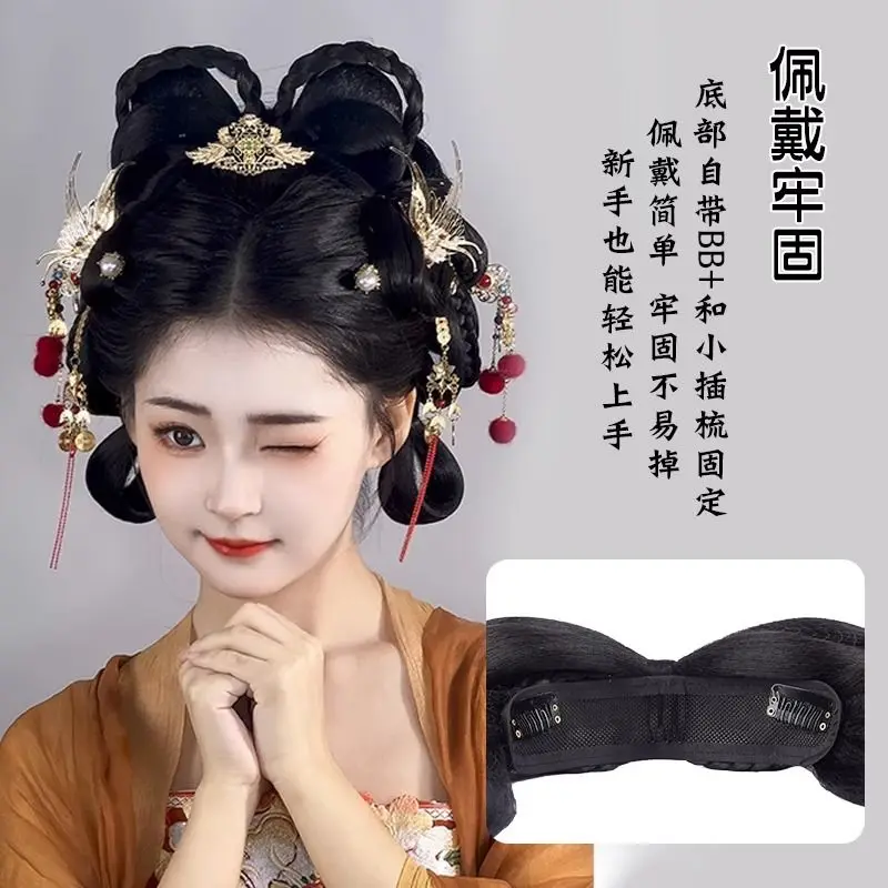 Zestaw do włosów 2w1 w stylu dynastii Tang i Ming - Gotowy kok motylkowy z podstawką do kostiumów Hanfu, akcesorium do włosów w stylu starożytnym, bez umiejętności.