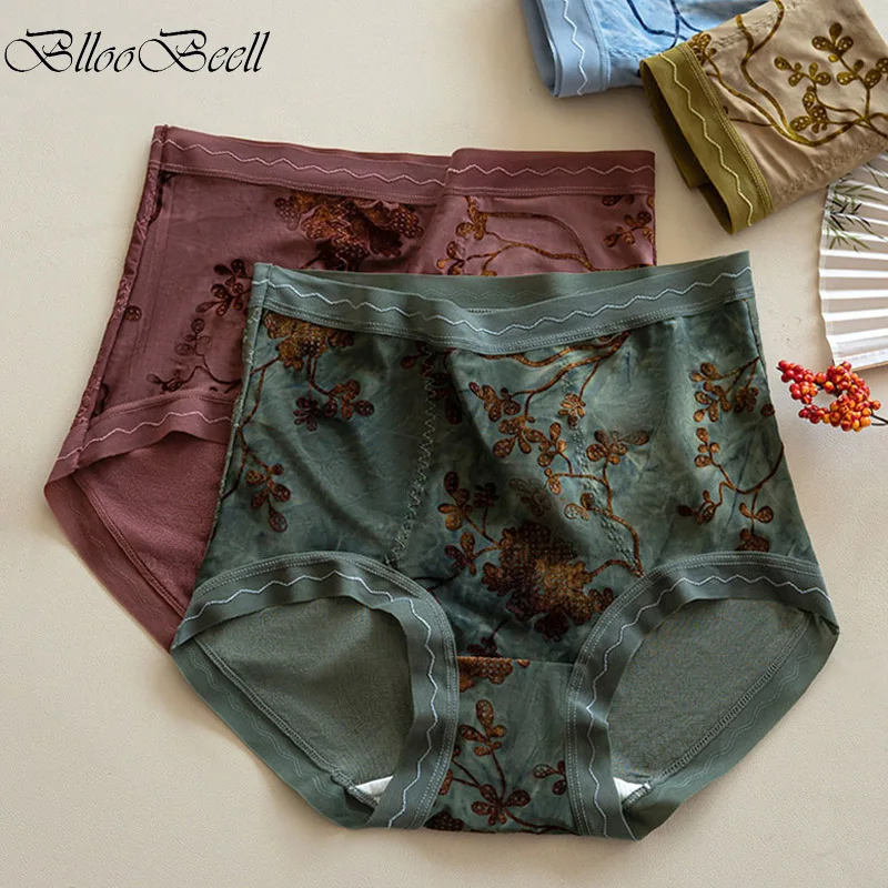 

Retro High Waist Women's Underwear Traceless Panties Soft Flocked Briefs Chinese Style Jacquard Design Lady's Underpants