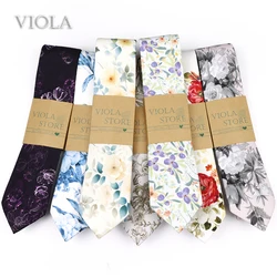 Fashion Top Hot Floral 6.5cm Necktie 100%Cotton Pink Khaki Dusty Blue Purple Men Wedding Party Daily Suit Gift Cravat Accessory