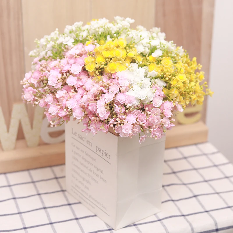 40 Head Bouquet Artificial Flower Plastic Handmade Babysbreath Fake Plant Gypsophila Floral Arrange For Weddaing Home Table Deco