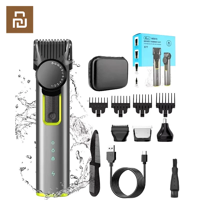 

xiaomi Youpin Hair Cutting Kits Men's MultiFunction IPX5 Waterproof Electric Hair Clipper 4-in-1 Shaver Nose Hair Trimmer Set