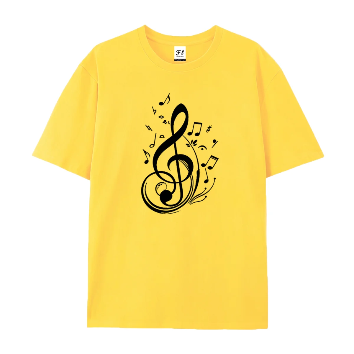 Women Men Treble Clef With Scattered Music Notes Graphic T Shirt  Casual Short Sleeve Cotton Tee Hand Drawn Art Print Fashion