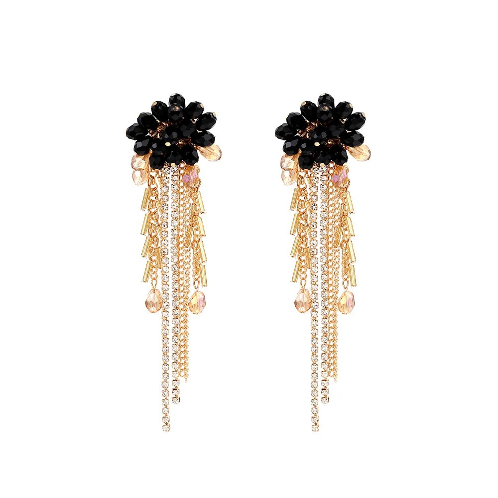 Neuheiten: Rote Blumen-Kristall-Strass-Quasten-Ohrringe für Damen, Modischer Schmuck für Hochzeit, Braut und Party – Detail 7