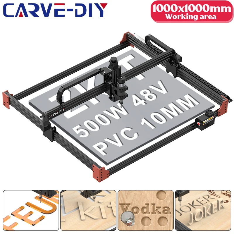 

CARVE-DIY Cnc Router Milling Cutting Machine Working Area 1000x1000mm 500W Spindle Pcb Milling Machine 3 Axis