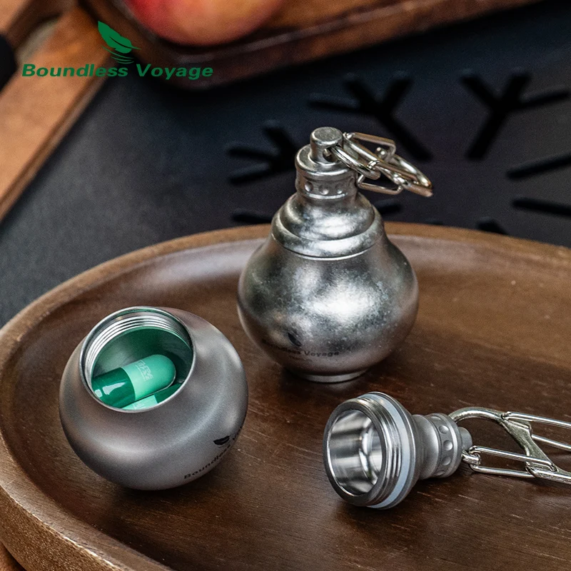 Mini botella de medicina y vitamina de titanio para viaje sin límites, tarro de pastillas impermeable ultraligero para diseño de calabaza de emergencia al aire libre