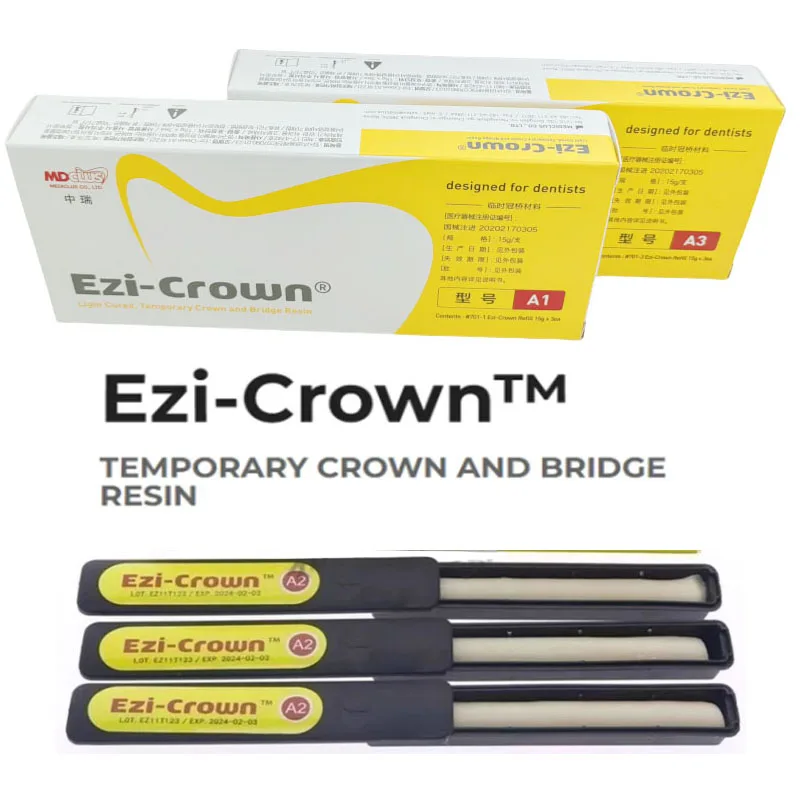 15gx3Pcs/Box Ezi Crown Dental Temporary Crown & Bridge Resin Light Cure Temp Inlay Relining Shade A1 A2 A3  Impression