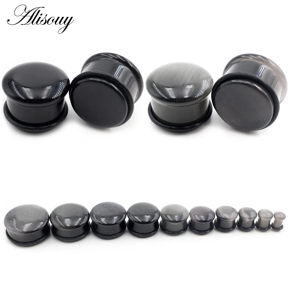 Alisouy 2PCS Black Mushroom Natural Stone Flared Ear Tunnel Plug Flesh Stretcher Expander Gauges Earrings Piercing Body Jewelry