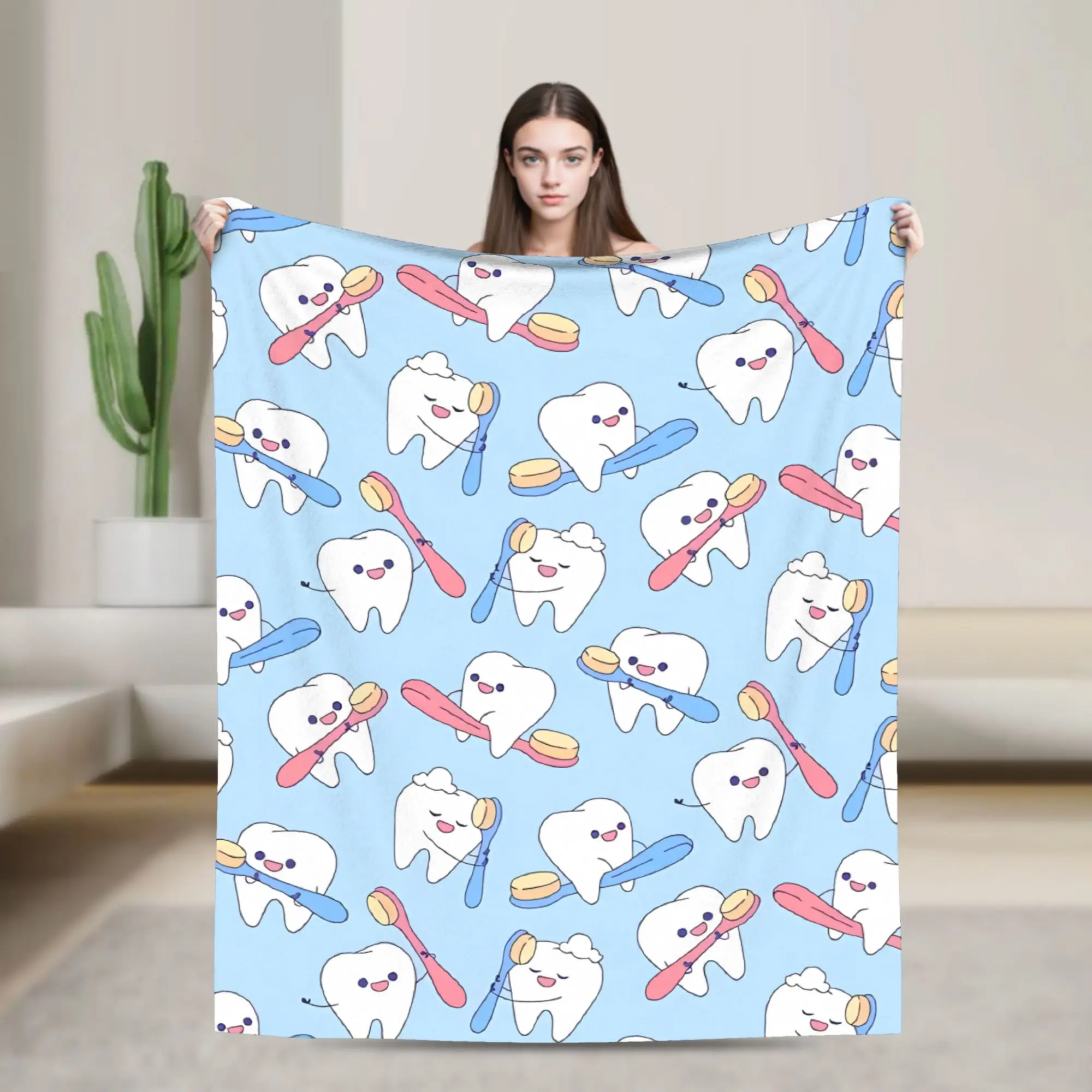 Cute Tooth Superhero Blue Blanket Quality Soft  Throw Blanket Autumn Decorative Couch Bed Comfortable Bedspread