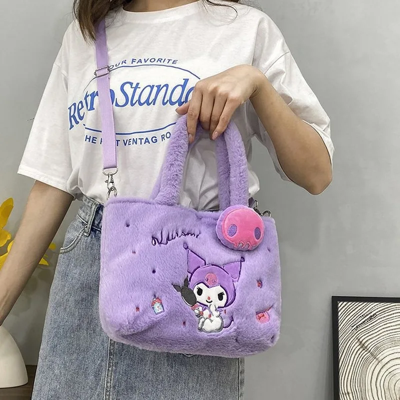 Plush Bag Sanrio Hello Kitty Kuromi My Melody Cinnamoroll Cute Cartoon Handbag Lady Diagonal Bag Woman Storage Bag Girl Tote Bag