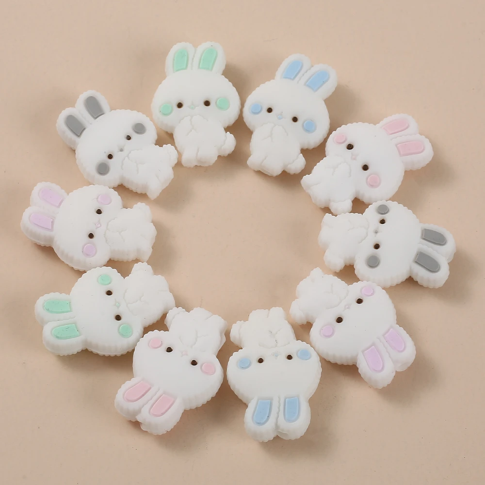 10Pcs 18x27mm Cartoon Animal Bunny Silicone Bead Food Grade Teether Bead For Jewelry Making DIY Pacifier Chain Necklace Bracelet