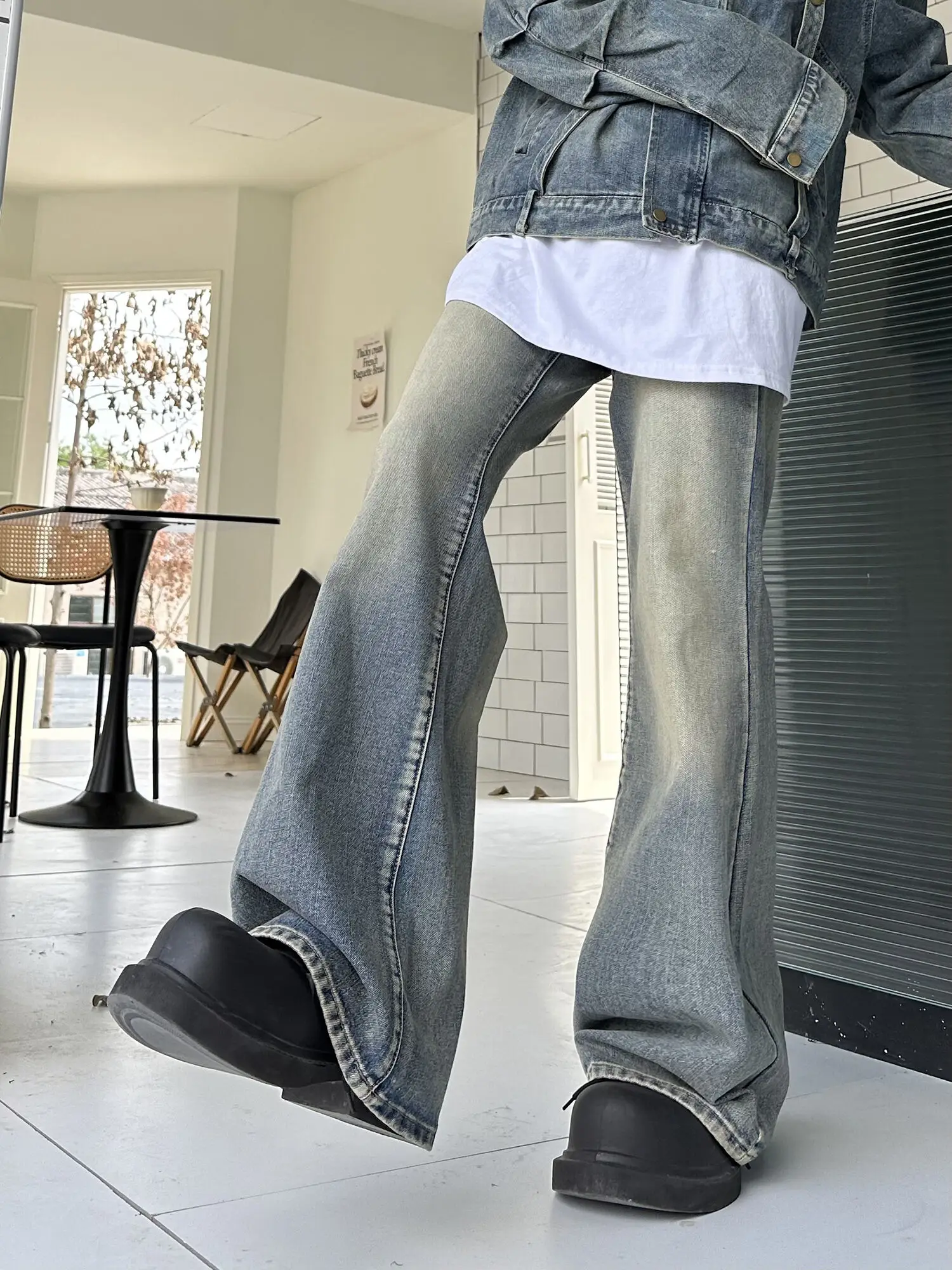 2023 American High Street Washed Old Jeans Men's and Women's Loose Micro Ragged Pants Wide Leg Floor Dragging Pants Trend calsa