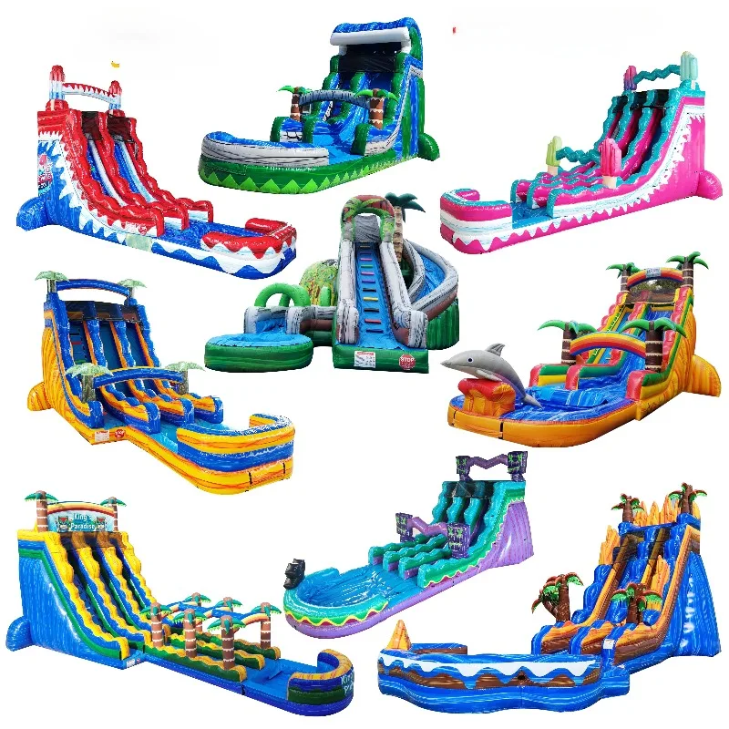 Outdoor adult giant inflatable slide with detachable pool and backyard children's party blower