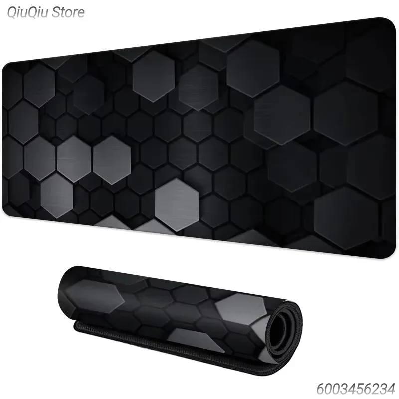 Neon Hexagon Gaming Desk Mat, Cool Sci‑Fi Geometric Print Large Mouse Pad Non‑Slip Rubber Base for Laptop Home Gamer Table Decor