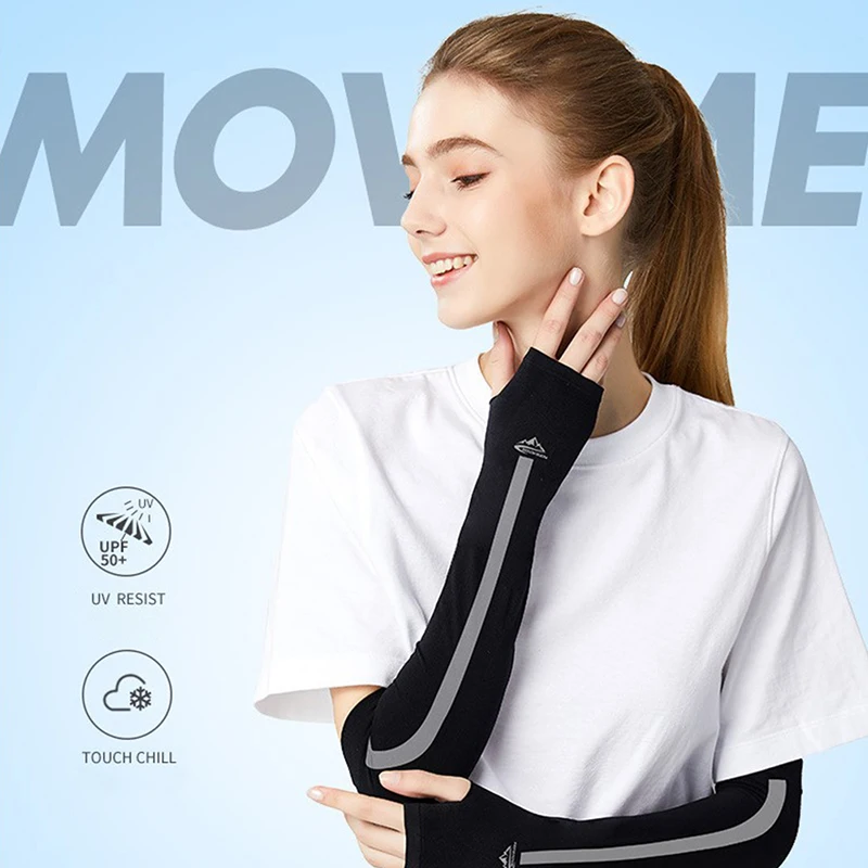 1Pair New Anti-UV Ice Silk Arm Sleeves Sunscreen Fingerless Gloves Bicycle Arm Sleevs
