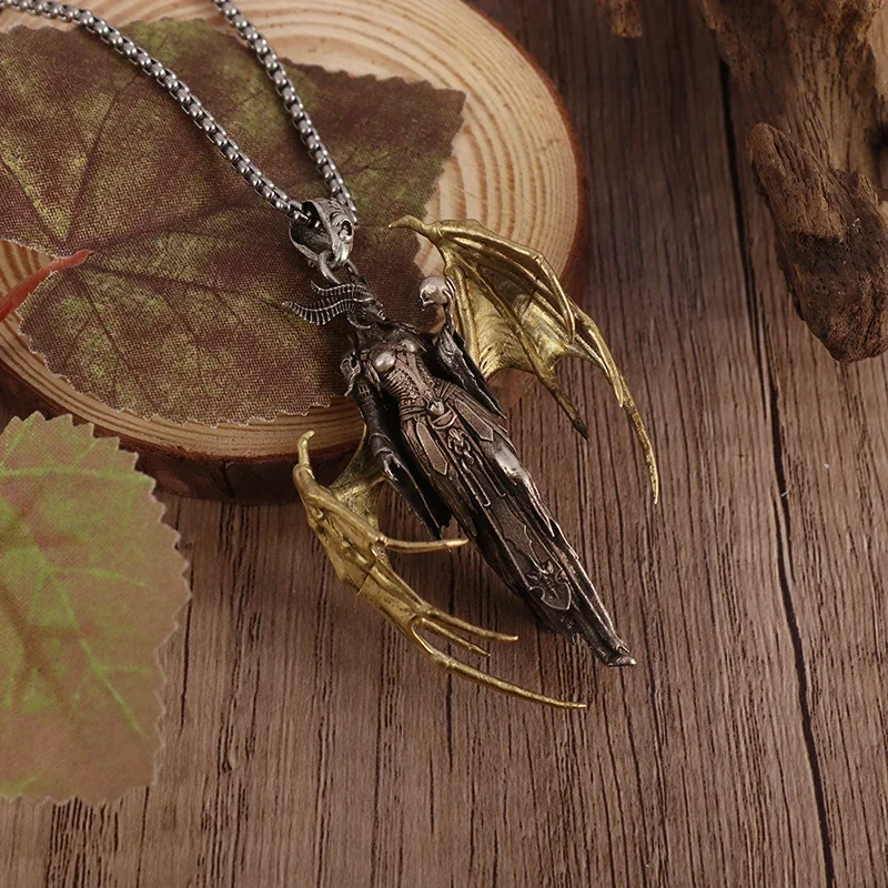 Vintage Gold Color Wings Wings Necklace Hell Devil Mother Pendant for Men and Women Couples Hip Hop Rock Punk Jewelry image 4