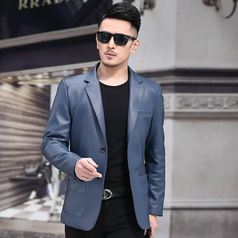 

2022 Men's Spring Autumn New Genuine Sheepskin Jackets Male Single Breasted Slim Coats Men Solid Real Leather Outerwear N121