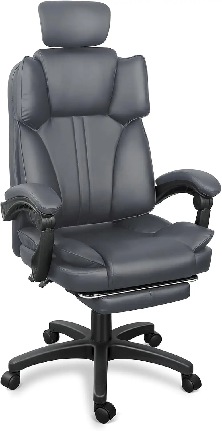 

Офисное кресло большой и высокой плотности 400 фунтов, эргономичное компьютерное кресло, офисное кресло руководителя с подставкой для ног и поддержкой поясницы (серый)