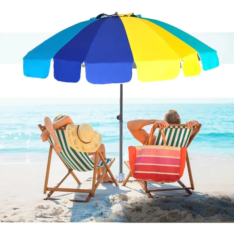 

Heavy Duty HIGH Wind Beach Umbrella with sand anchor & Tilt Sun Shelter, UV 50+ Protection Outdoor Sunshade Umbrellas Carry Bag