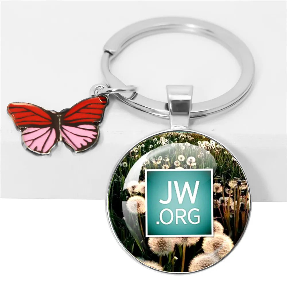 Jw.Org Keychain Jehovah\'S Witness Butterfly Flowers Art Printed Photo Metal Glass Pendant Keychain Butterfly Accessories Jewelry