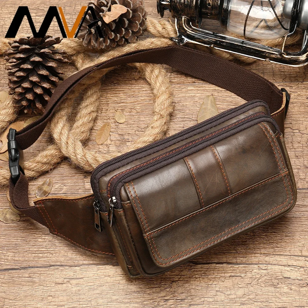 Men\'s Waist Bag Leather Male Fanny Pack Men\'s Belt Bag for Man Belt Pouch Phone Hip Bum Bags Belts Travel Waist Packs 8966