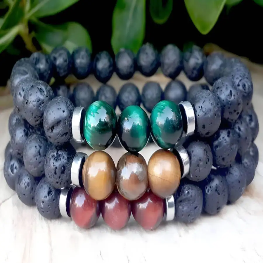 

3pcs Natural Black Lava Stone Mala Bracelet sets Bohemian Bead Chakra Yoga zazen Nirvana Buddhist Bodhi Gemstone Japa Tibetan
