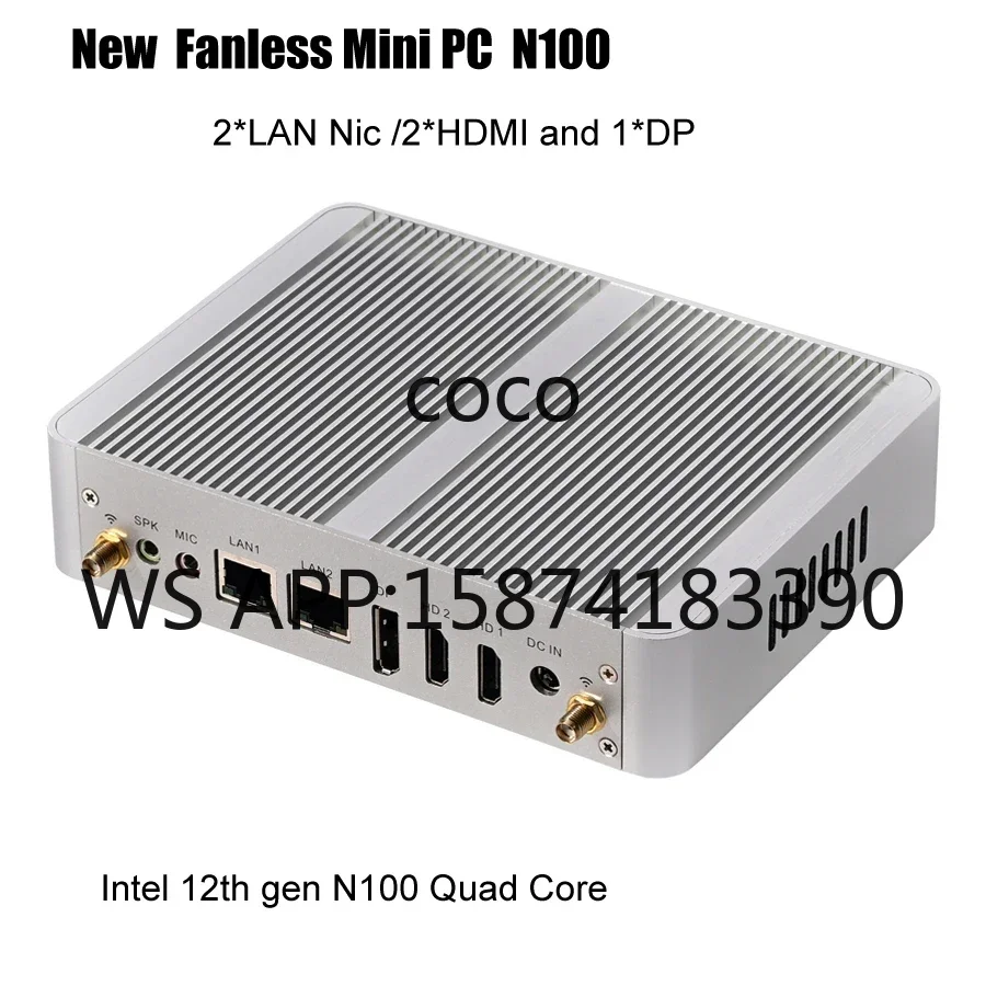 N100 Fanless Mini PC Quad Core 12th Gen CPU 3 Display 2 HDMI 1 DP 2 LAN Soft Router Windows 11 Firewall
