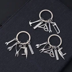 Mini Screwdriver Wrench Straight Ruler Keychain Silver Metal Tool Pendant With Key Holder Men Father'S Day Birthday Teacher Gift