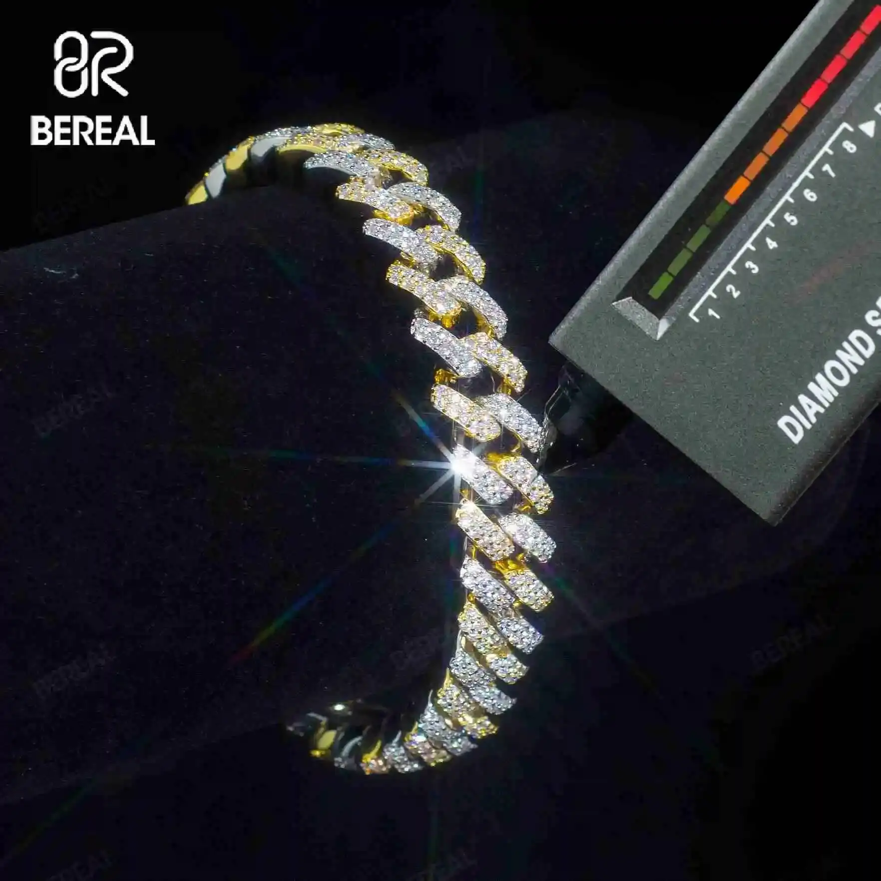 

Лидер продаж, мужской браслет из муассанита 10 мм, оптовая продажа, кубинская цепочка из муассанита