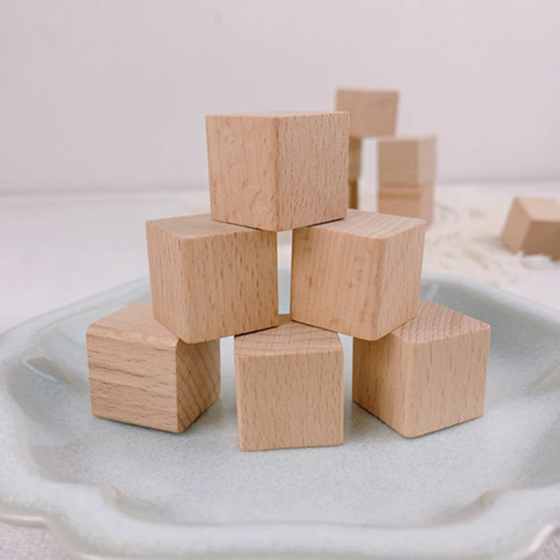10Pcs/Set Natural Wooden Block 2x2cm Wood DIY Crafts for Children Solid Wooden Building Novelty Blocks Educational Toys