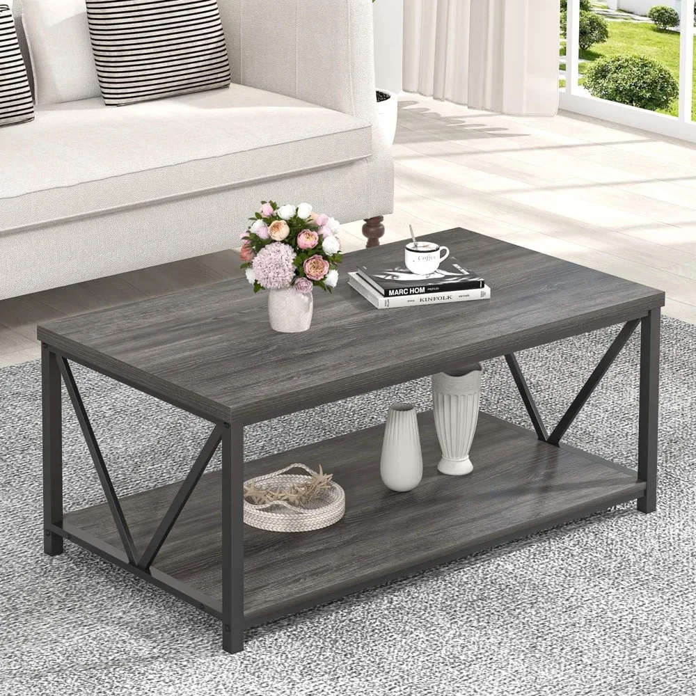 

Coffee Table with Storage,Modern Small Center Tables for Small Spaces,Rustic Wood and Metal Cocktail Table for Living Room39Inch