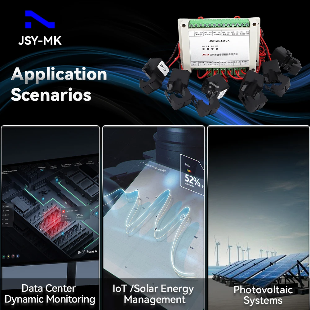 JSY-MK-141G 6-channel RS485 AC Energy Meter 1 RS485 Modbus~RTU 1-500V 50mA-150A