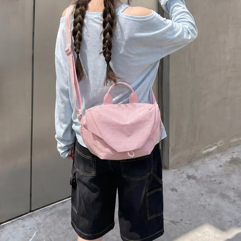 Custom Logo Grid Nylon Crossbody Bag Women Multi‑Purpose Handbag With Top Handle Large Capacity Casual Travel Daily Shoulder Bag