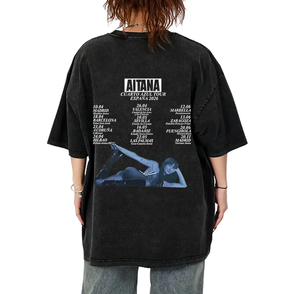 

Washed Vintage Singer Aitana CUARTO AZUL World Tour 2026 T-shirt Men Women Fashion Pop Music T Shirt Male Casual Cotton T-shirts