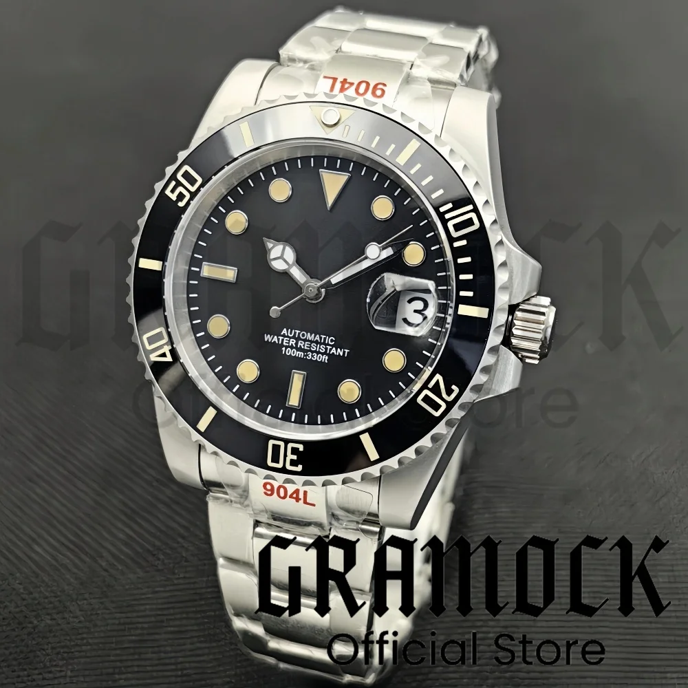 Gramock 40mm NH35 Dive Automatic Men's Watch C3 Green Luminous Dial Full Titanium Case Sapphire Glass Date Waterproof Wristwatch