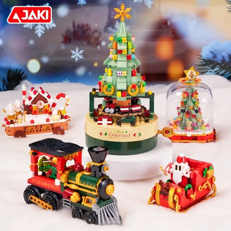 JAKI Kerstboom Muziekdoos Bouwstenen Kits Kleine Trein Montage Modellen Kinderen Speelgoed Kerstcadeau Set Ornamenten