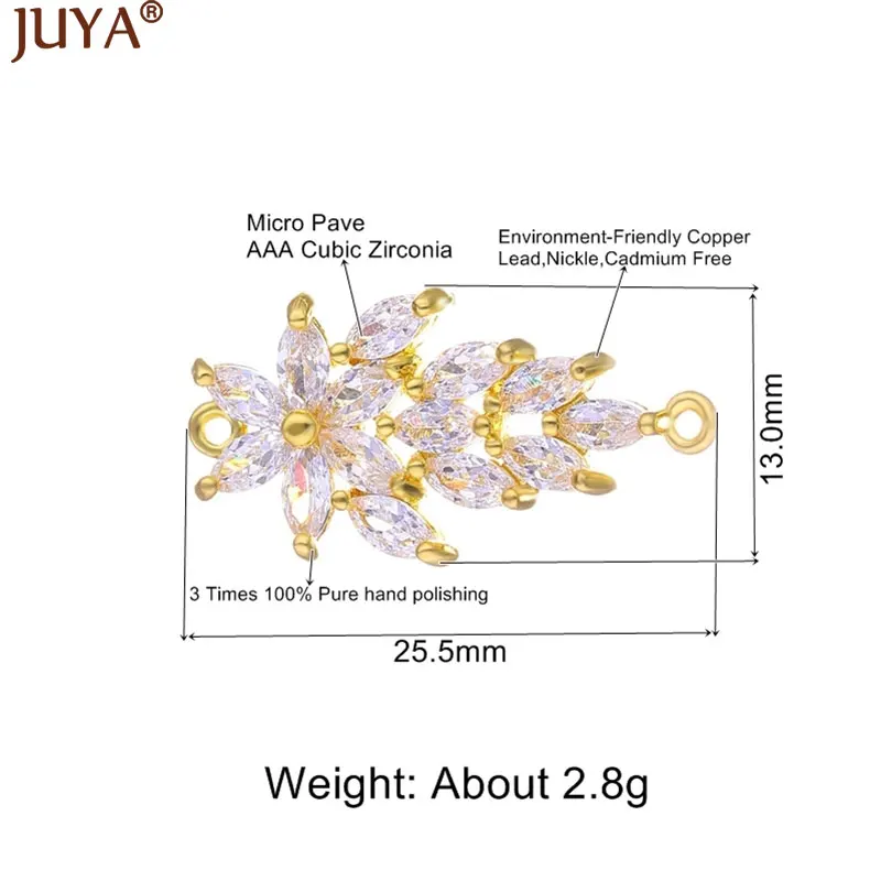 Jewelry Findings Components Luxury Cubic Zirconia Crystal Flower Connectors For Diy Bracelets Necklace Earrings Accessories
