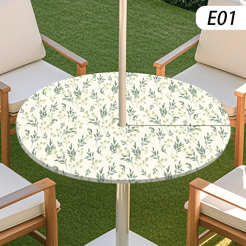 Image 4: Housse de table ronde pour parasol d'extérieur, nappe élastique ajustée, imperméable, pour pique-nique, camping, cour