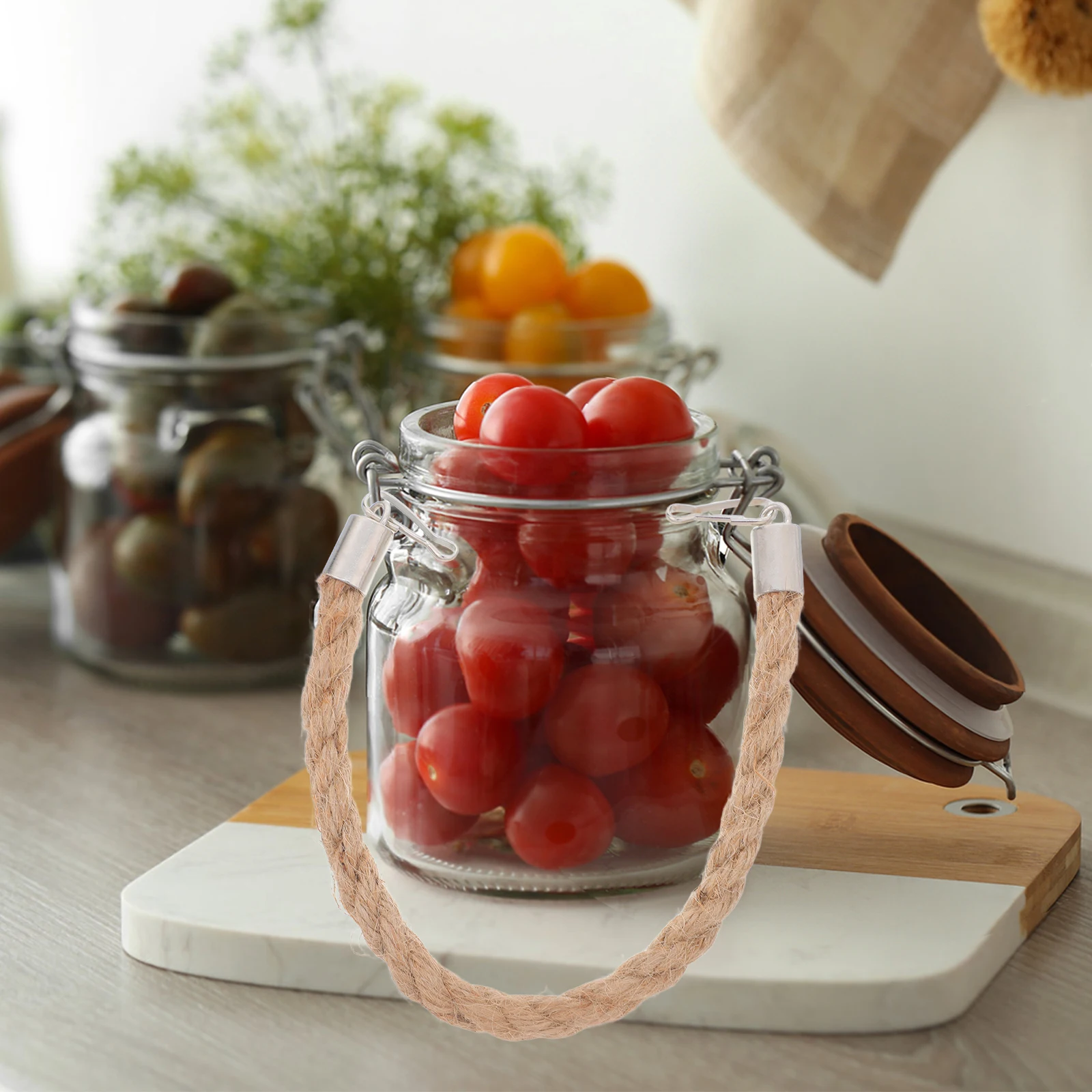 

6pcs Mason Burlap Handles Heavy Duty Rope Hangers Comfortable Grip Wide Mouth Canning Jars Kitchen Storage Organization Wall