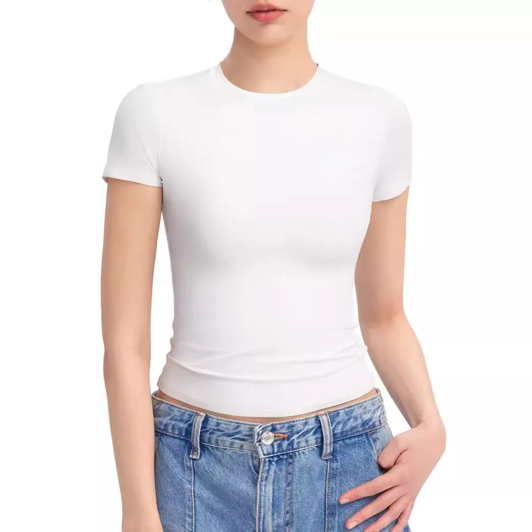 Women\'s Round Neck Short Sleeve Top Slim T Shirt Basic T Shirt Fitness Top Short Sleeve Casual Fashion Versatile