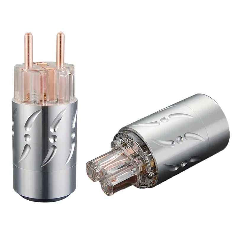 Viborg Transparent Aluminium Alloy VE512+VF512 Pure Copper EU Plug Type Schuko Power Plug with IEC Female Connectors