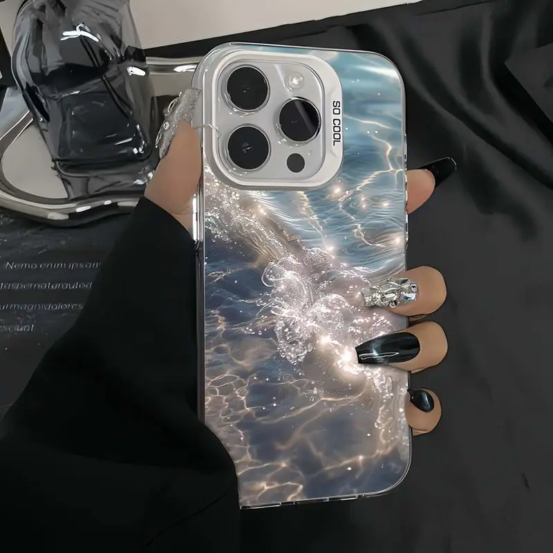 

Blue seawater phone case for iPhone 16 15 14 13 12 11 Pro/ Max/Plus shock-proof rear cover anti-fingerprint