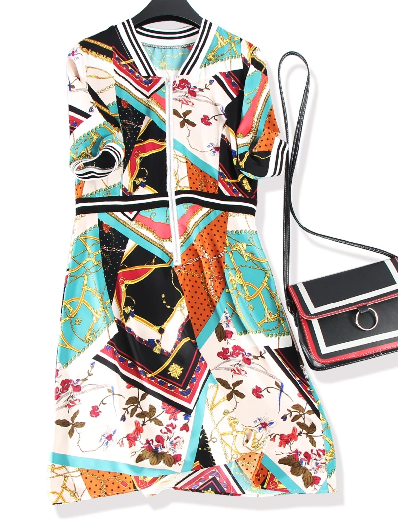 

Шелковый геометрический костюм-двойка для женщин: приталенный крой, застежка на молнии спереди, средняя талия, летняя новинка