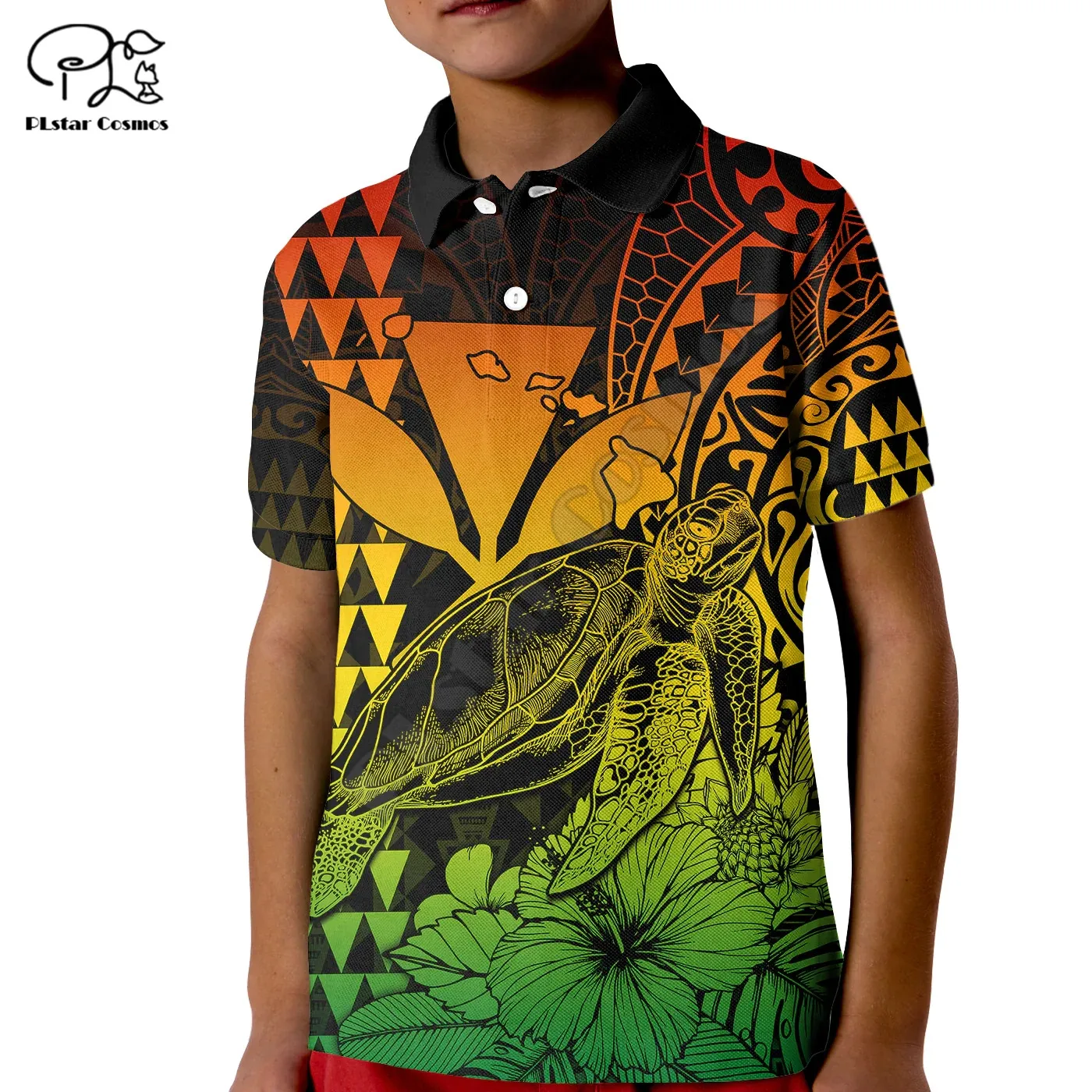 Kakau Polynesian Tribal Hawaiian Turtle with Kanaka Maoli Reggae Kid Polo Shirt 3D Printed Polo Shirts Summer Tees Tops