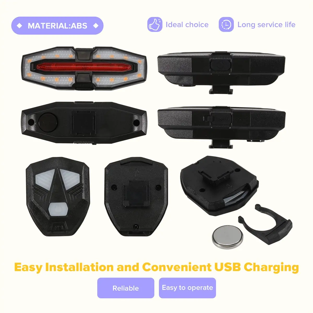 #17N (ABS)Electric Scooter Turning Signal Tail Light USB Rechargable,Motorbikes Accessories